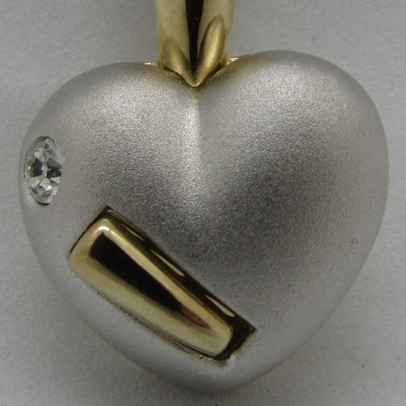 Sterling Silver Puffy Heart with Gold Bar and Diamond Pendant